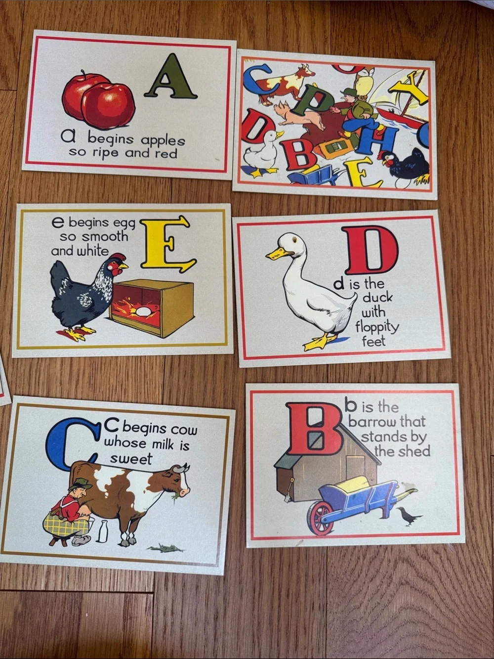 Vintage Flash Cards Alphabet Box - Red with Multicolor Print